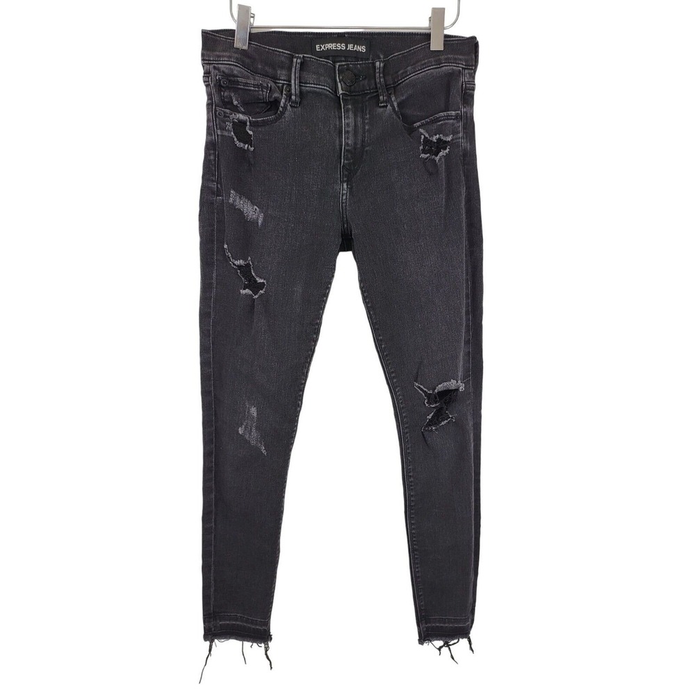 Express Exp Super Soft Ankle Legging Jean 4R Womens High Rise Raw Hem Distressed